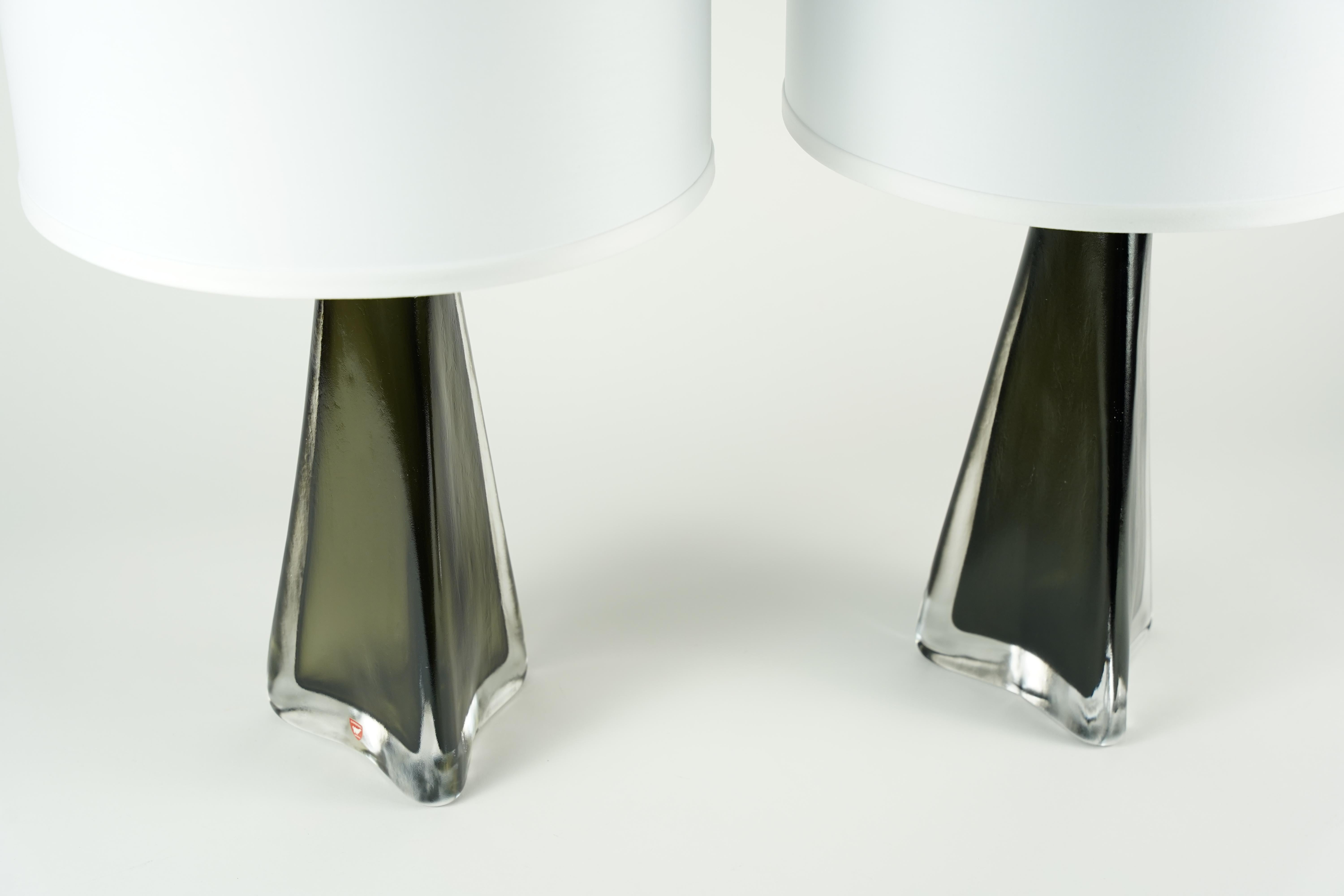 Paire de lampes triangulaires vertes Orrefors, Suède, 1960 en vente 7
