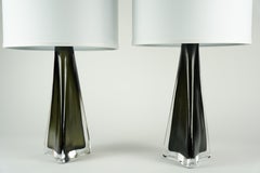 Green Triangular pair of Orrefors Lamps, Sweden, 1960