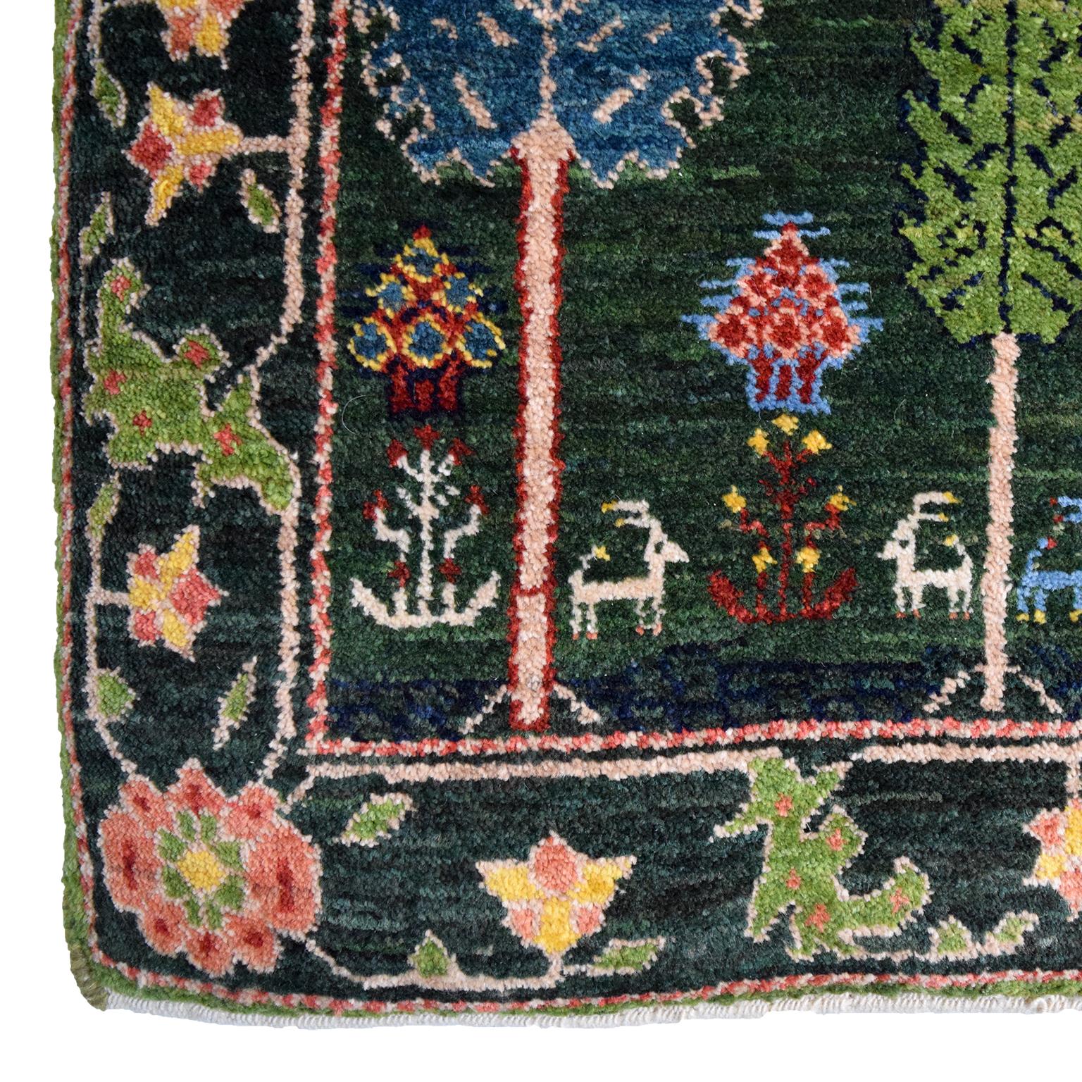 Grüner persischer Qashqai-Teppich aus Wolle, Stammeskunst, 3' x 5' (Persisch)