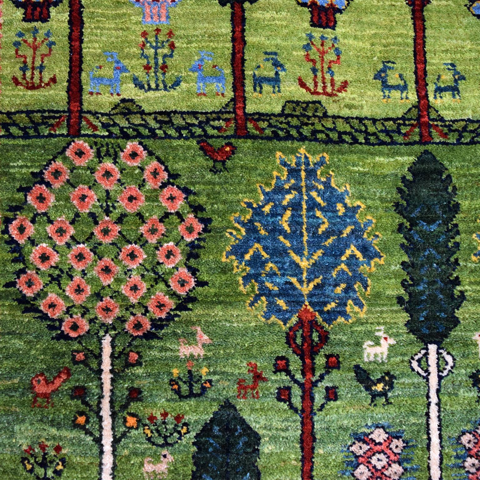 Grüner persischer Qashqai-Teppich aus Wolle, Stammeskunst, 3' x 5' (Pflanzlich gefärbt)