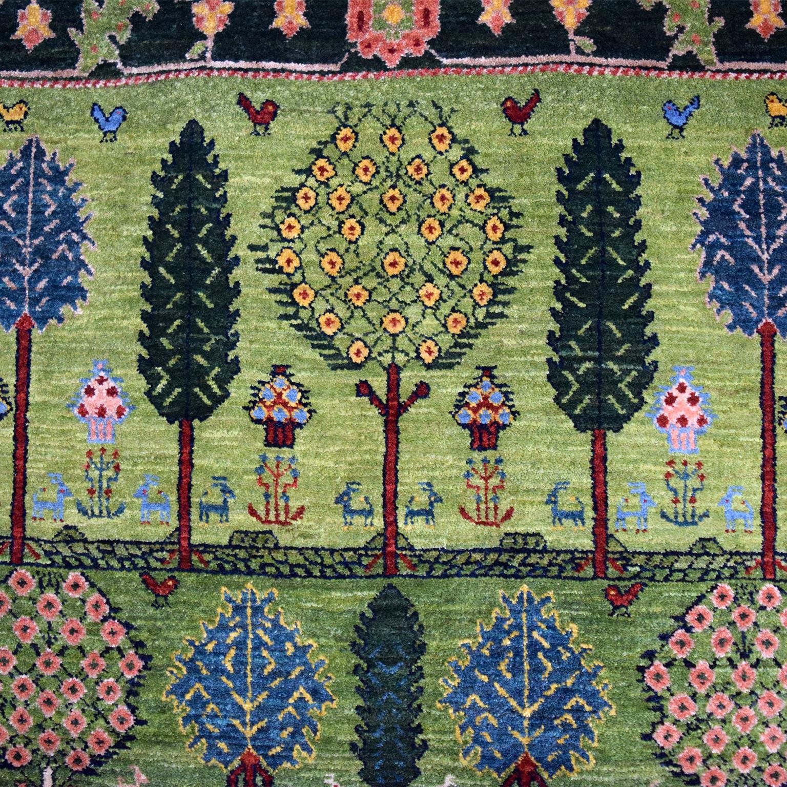 Grüner persischer Qashqai-Teppich aus Wolle, Stammeskunst, 3' x 5' im Zustand „Neu“ in New York, NY