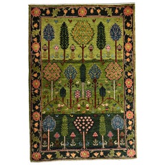 Grüner persischer Qashqai-Teppich aus Wolle, Stammeskunst, 3' x 5'