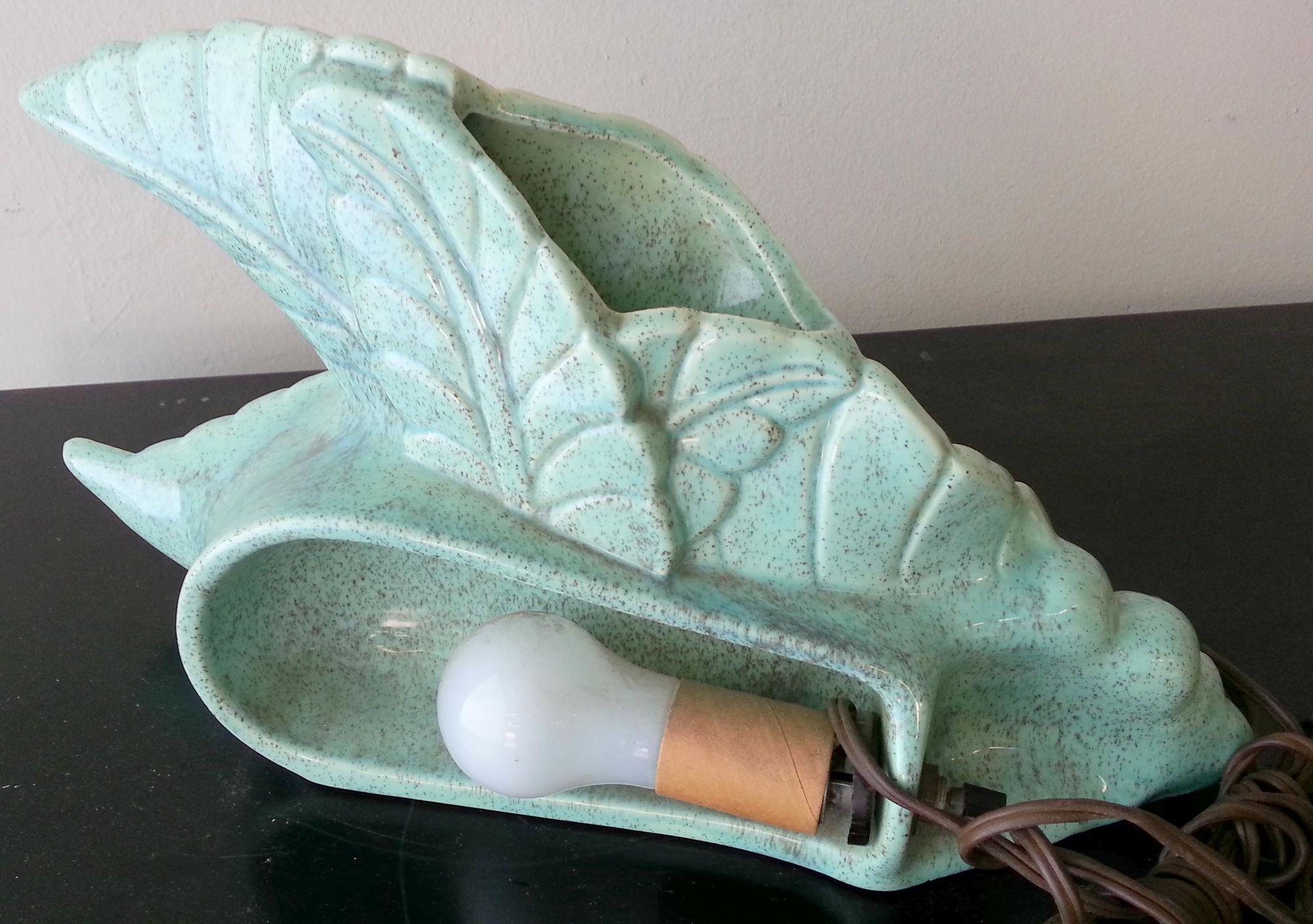 Ceramic Green Tropical Palm Leaf Tv Lamp and Planter For Sale