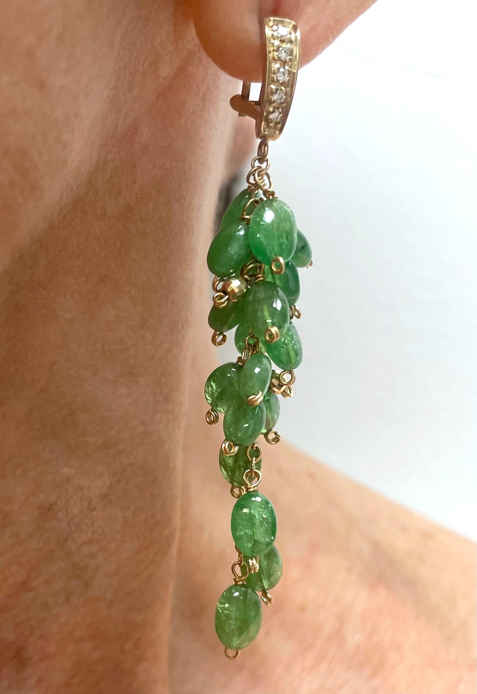Green Tsavorite and Diamond Paradizia Earrings For Sale 3