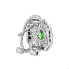 Green Tsavorite & Black Onyx Diamond Art Deco Style Omega White Gold Earrings