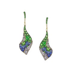 Green Tsavorite Blue Sapphire Topaz Diamond Designer Gold Dangle Fashion Earring