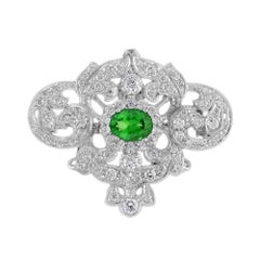 Tsavorite verde e diamante Pave Spilla ciondolo in stile antico in oro bianco