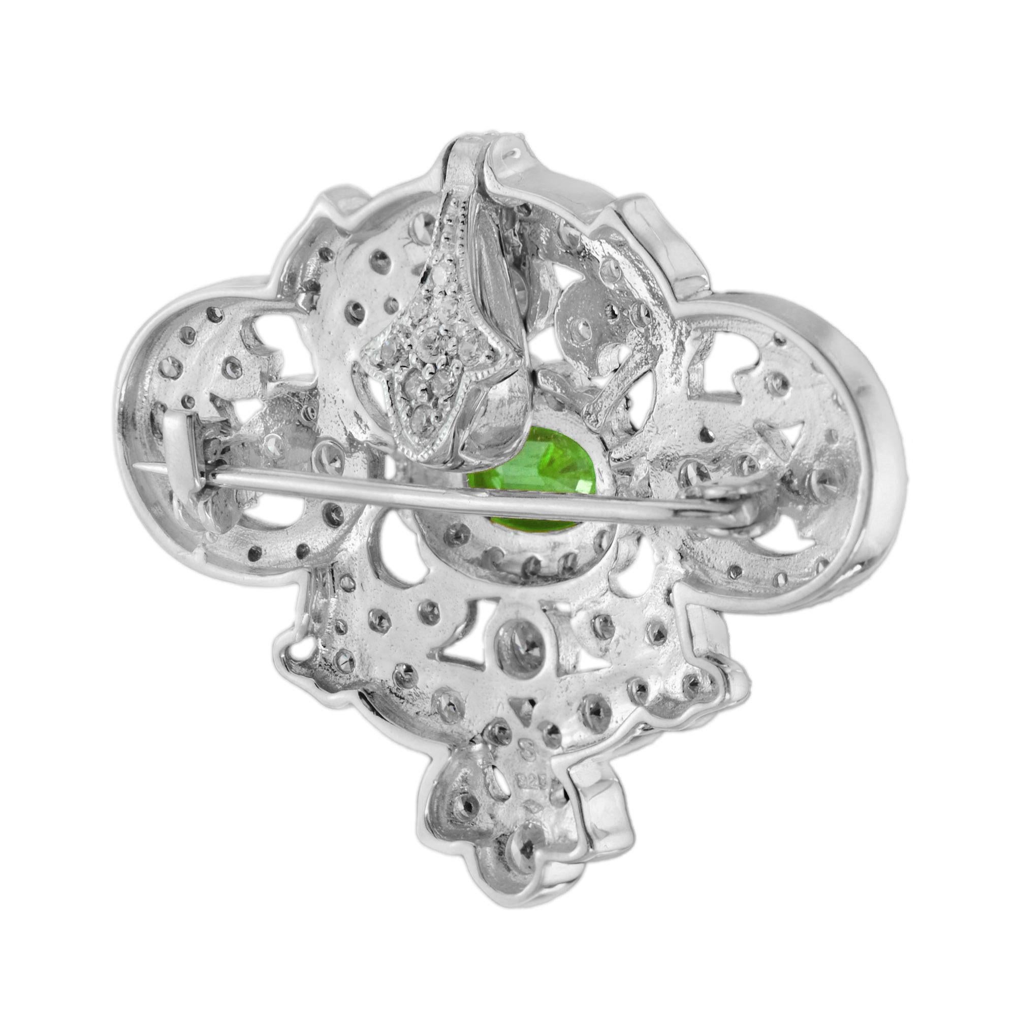 Broche Colgante Verde Tsavorita y Diamante Engastado Estilo Antiguo Conjunto Oro Blanco en Nuevo estado para la venta en Oakton, VA