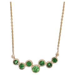 Green Tsavorite Garnet Necklace in Solid 14k Yellow Gold Gemstone Pendant