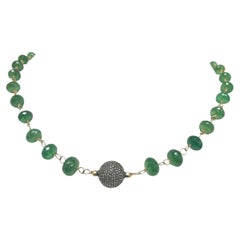 Green Tsavorite Garnet Paradizia Necklace with Pave Diamond Ball Centerpiece