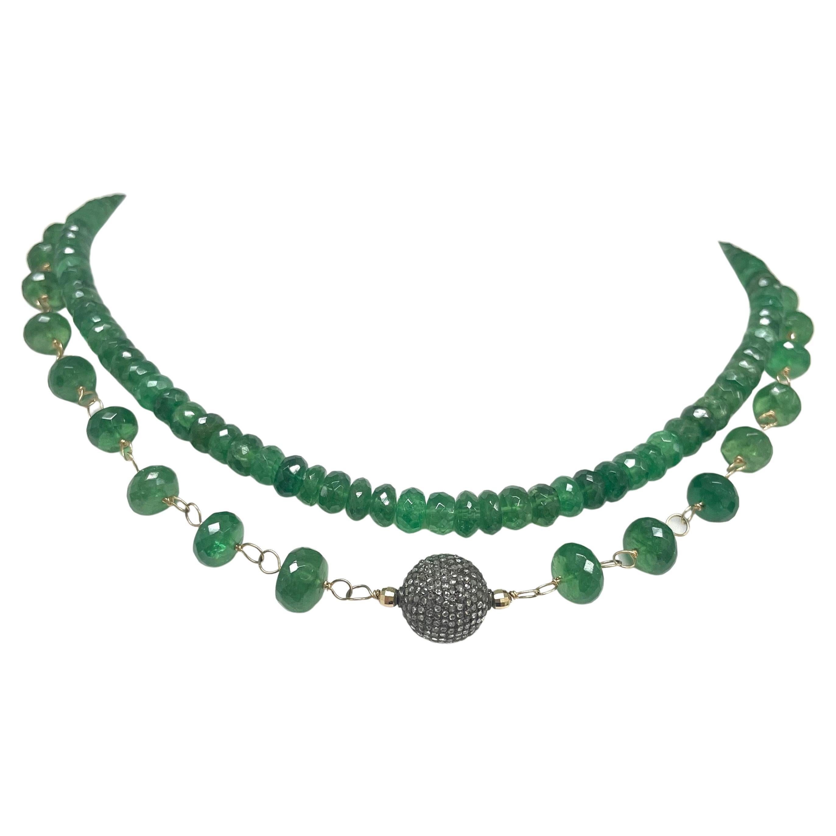Grner Tsavorit Granat Paradizia Halskette mit Pav-Diamant Kugel Tafelaufsatz (Perle) im Angebot