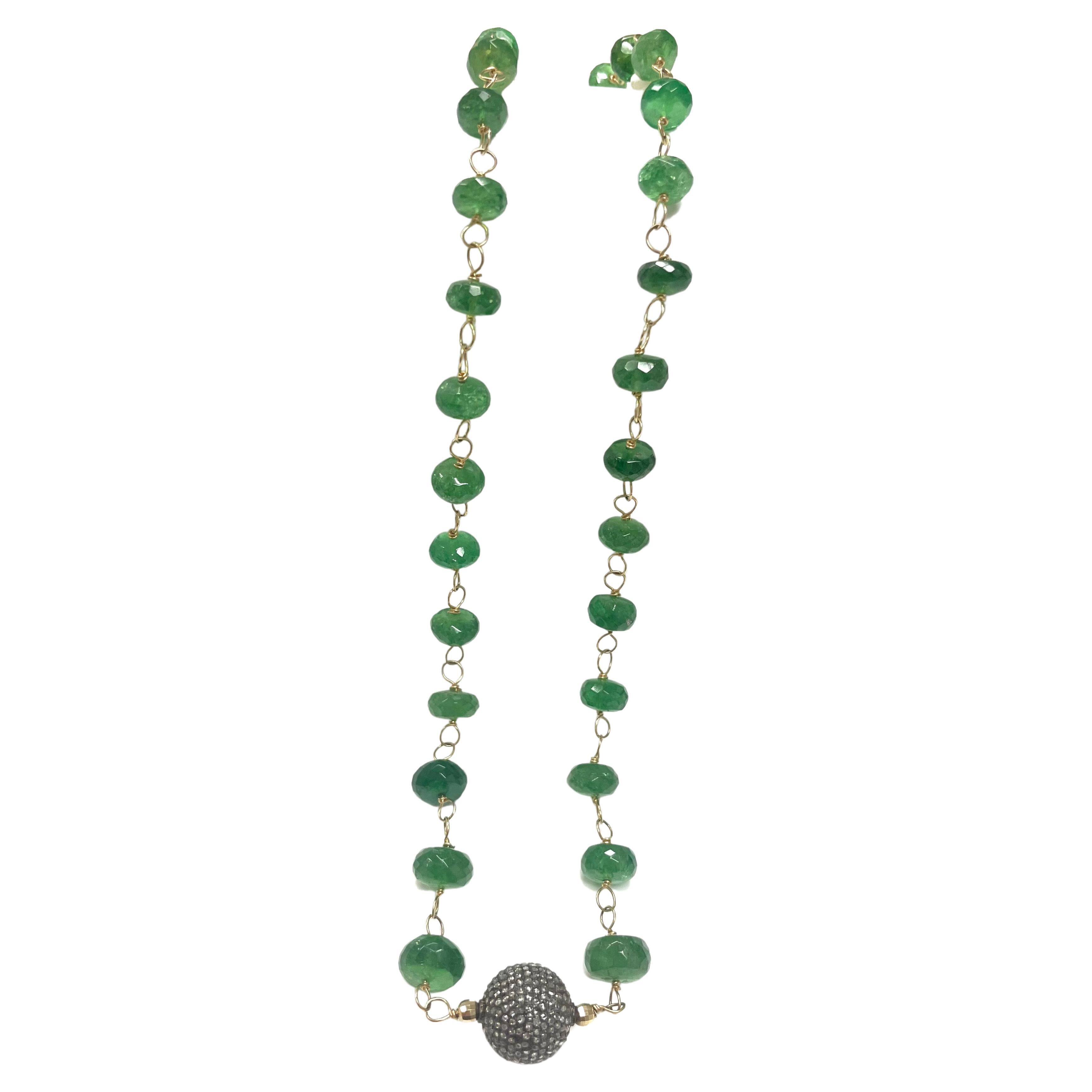 Grner Tsavorit Granat Paradizia Halskette mit Pav-Diamant Kugel Tafelaufsatz Damen im Angebot