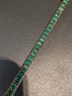 Green Tsavorite Garnet Tennis Bracelet 18k Black Gold Princess Cut 18cm MXHM