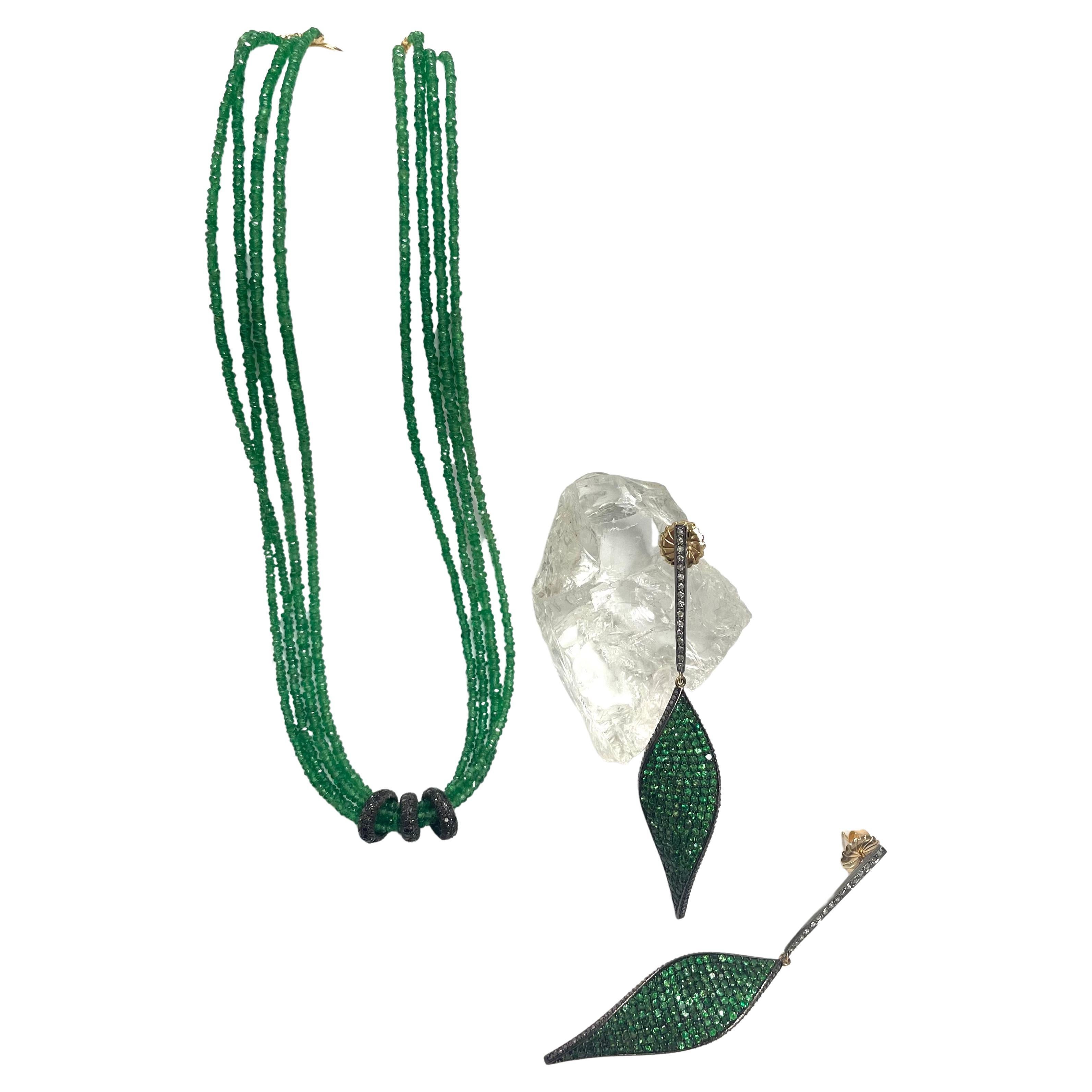 Green Tsavorite Garnet with Pave Diamond Centerpiece Multi Strand Necklace For Sale 1