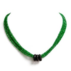Green Tsavorite Garnet with Pave Diamond Centerpiece Multi Strand Necklace
