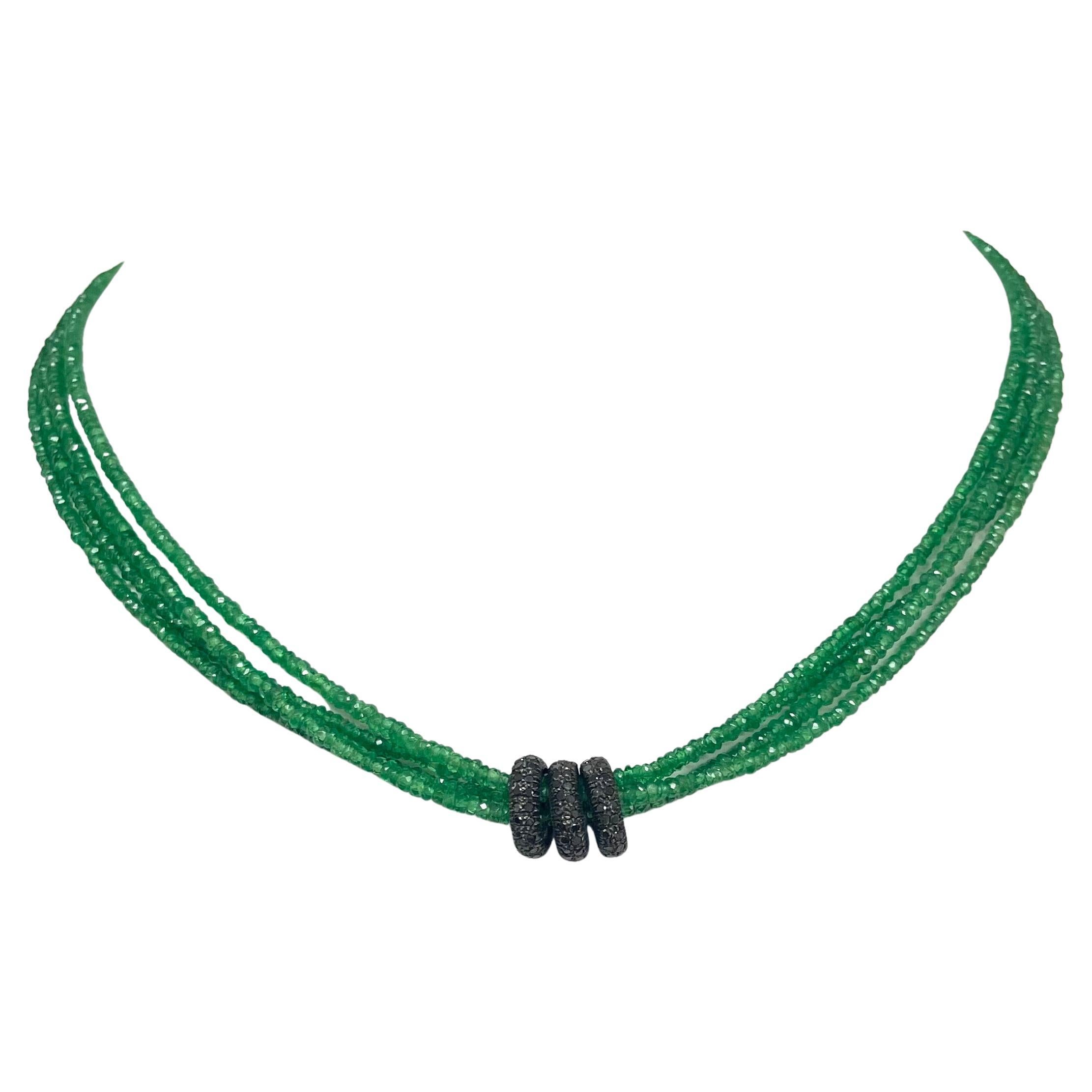 Bead Green Tsavorite Garnet with Pave Diamond Centerpiece Multi Strand Necklace For Sale