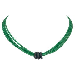 Green Tsavorite Garnet with Pave Diamond Centerpiece Multi Strand Necklace