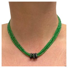 Green Tsavorite Garnet with Pave Diamond Centerpiece Multi Strand Necklace