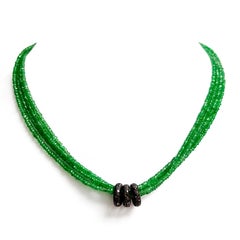 Green Tsavorite Garnet with Pave Diamond Centerpiece Multi Strand Necklace N3817