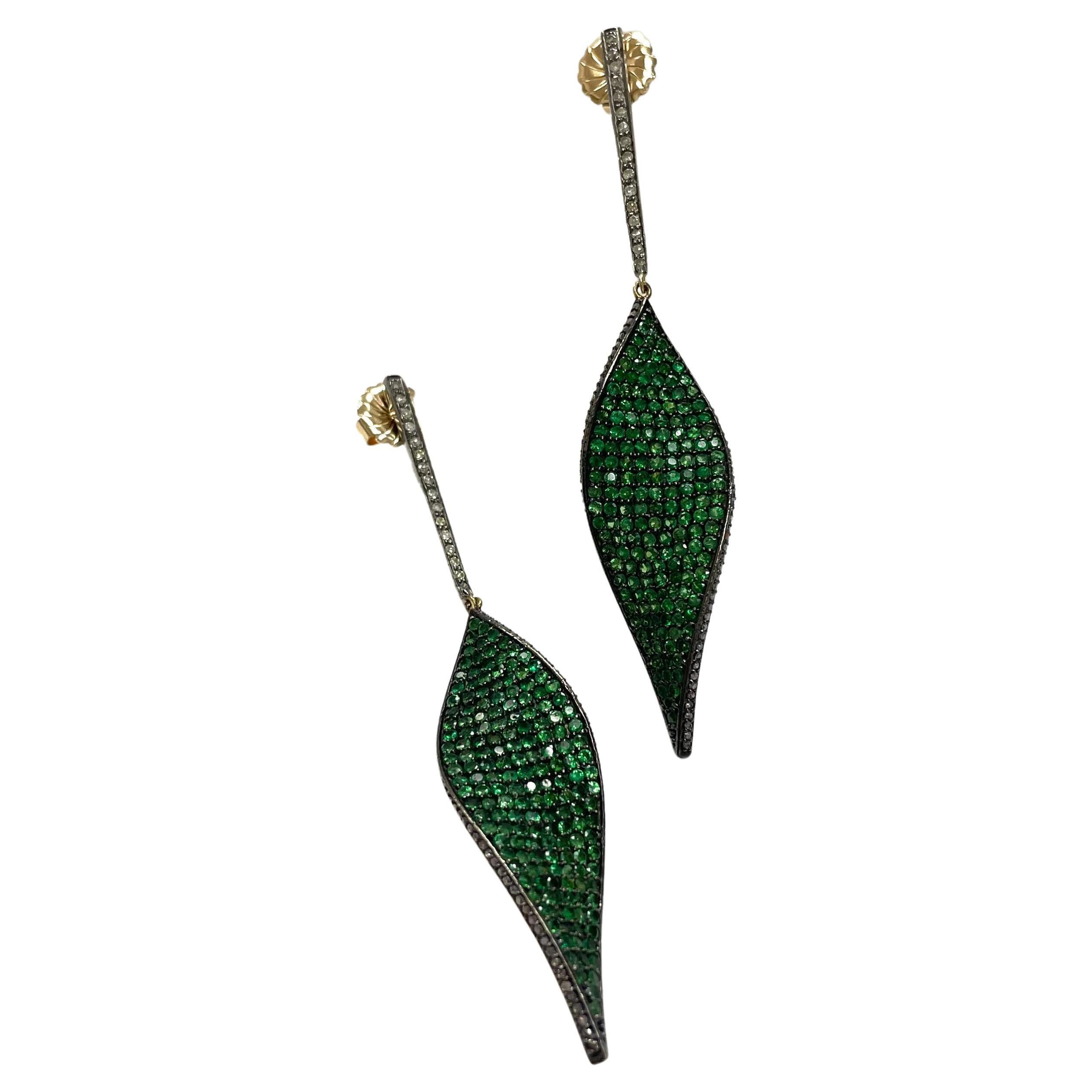 Bead Green Tsavorite Garnet with Pave Diamond Paradizia Earrings For Sale