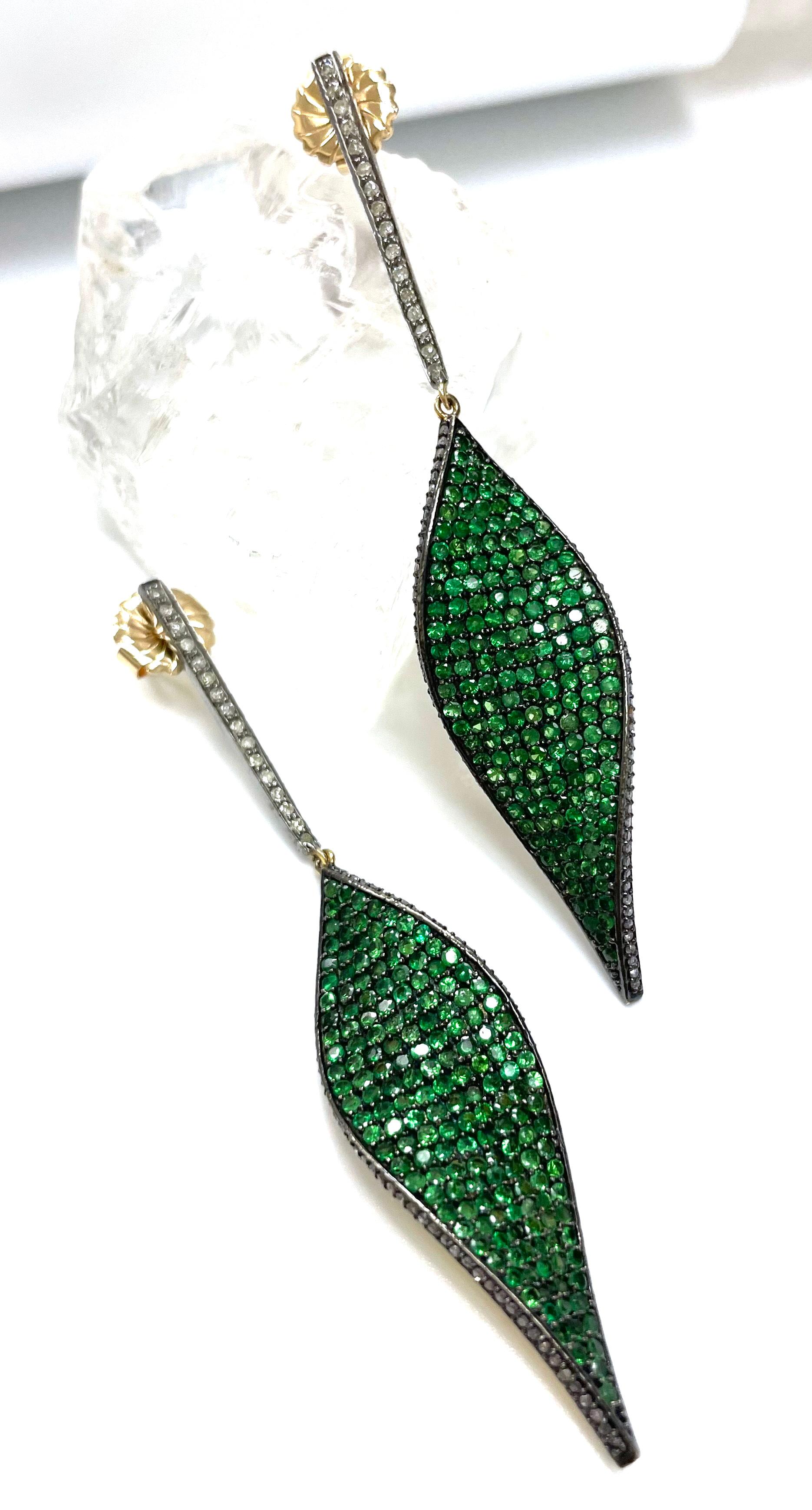 Women's Green Tsavorite Garnet with Pave Diamond Paradizia Earrings For Sale