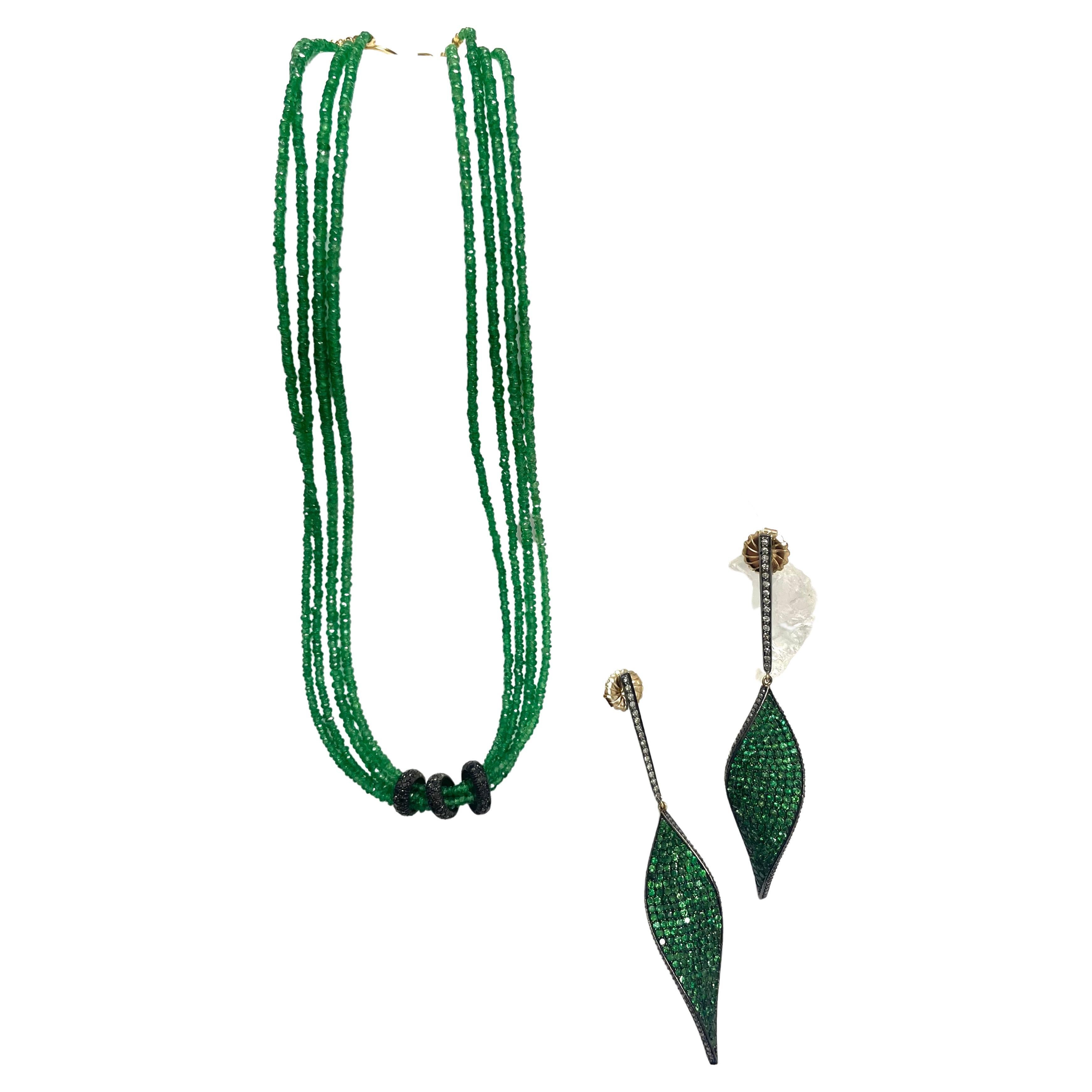 Green Tsavorite Garnet with Pave Diamond Paradizia Earrings For Sale 1