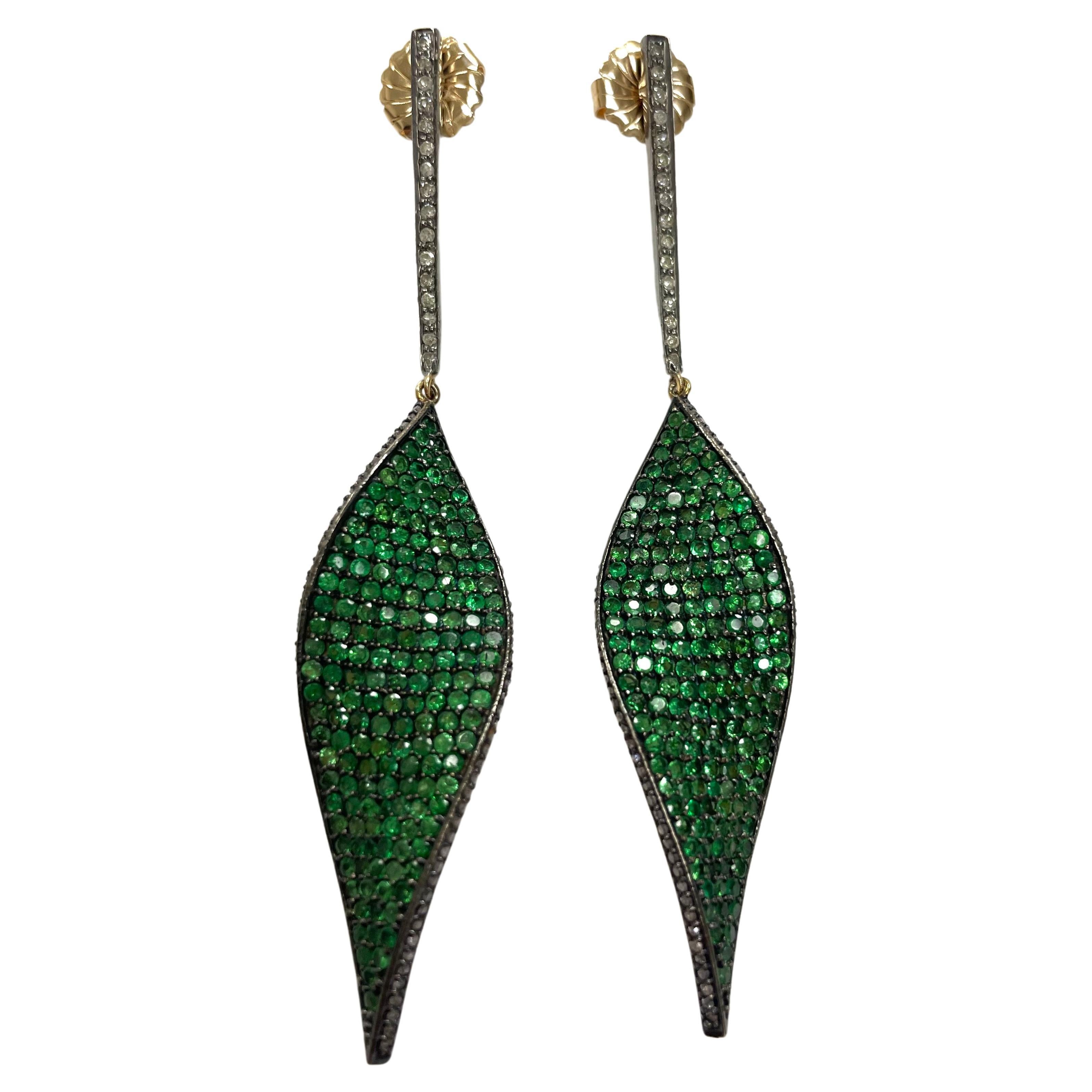 Green Tsavorite Garnet with Pave Diamond Paradizia Earrings For Sale