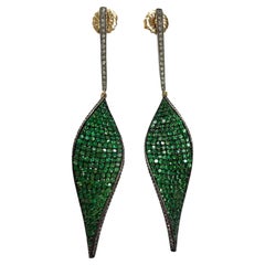 Green Tsavorite Garnet with Pave Diamond Paradizia Earrings