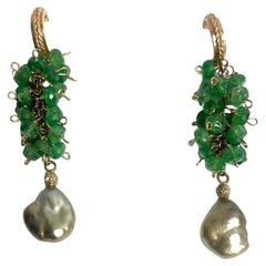 Green Tsavorite Garnets with Green Tahitian Keshi Pearls Paradizia Earrings