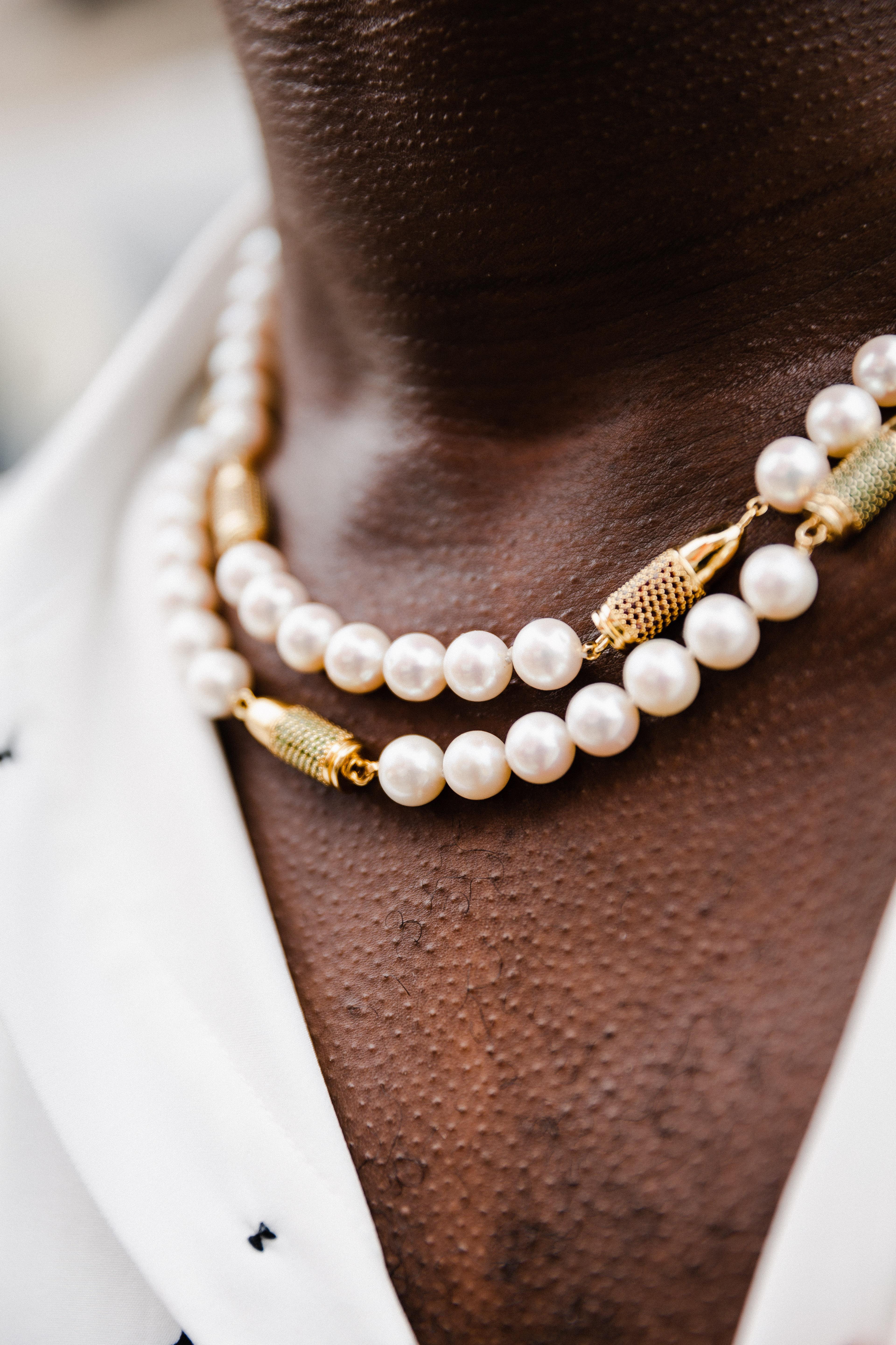 Women's or Men's Green Tsavorite Pave Set Bullet Rocket White Pearl Silver Gold Vermeil Necklace For Sale