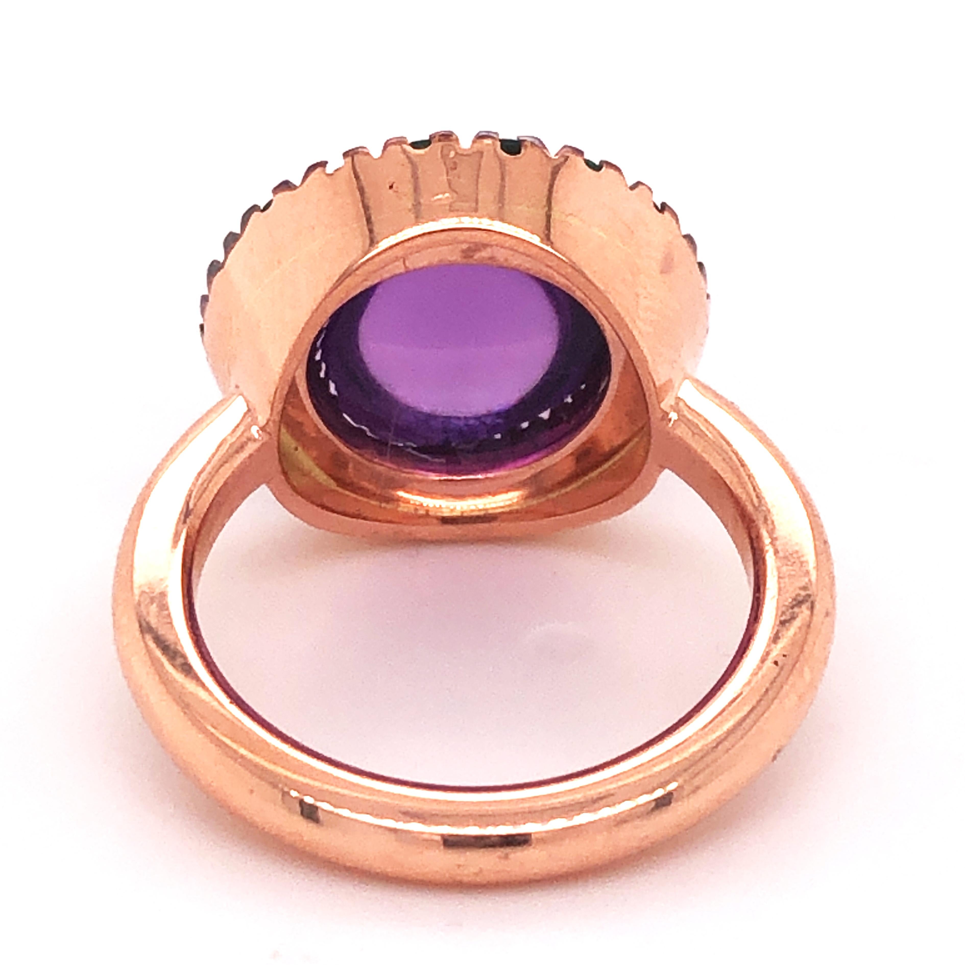 Women's Berca Green Tsavorite Round Amethyst Cabochon Rose Gold Cocktail Ring For Sale