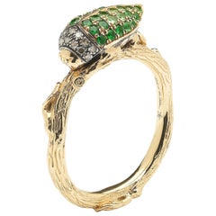 Green Tsavorite Scarab 18 Karat Yellow Gold Stackable Ring