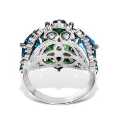 18 Karat Ring mit grünem Tsavorit, Topas, Diamant und Turmalin