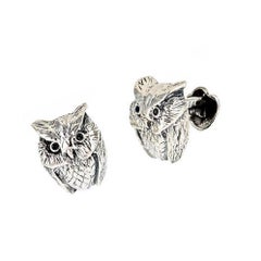 Green Tsavorites Sterling Silver Owl Cufflinks by John Landrum Bryant