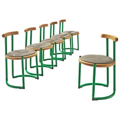 Green Tubular Dining Chairs with Oak