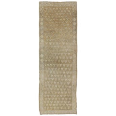 Green Turkish Oushak Runner with All-Over Heart Design in Ivory, Cream and Olive