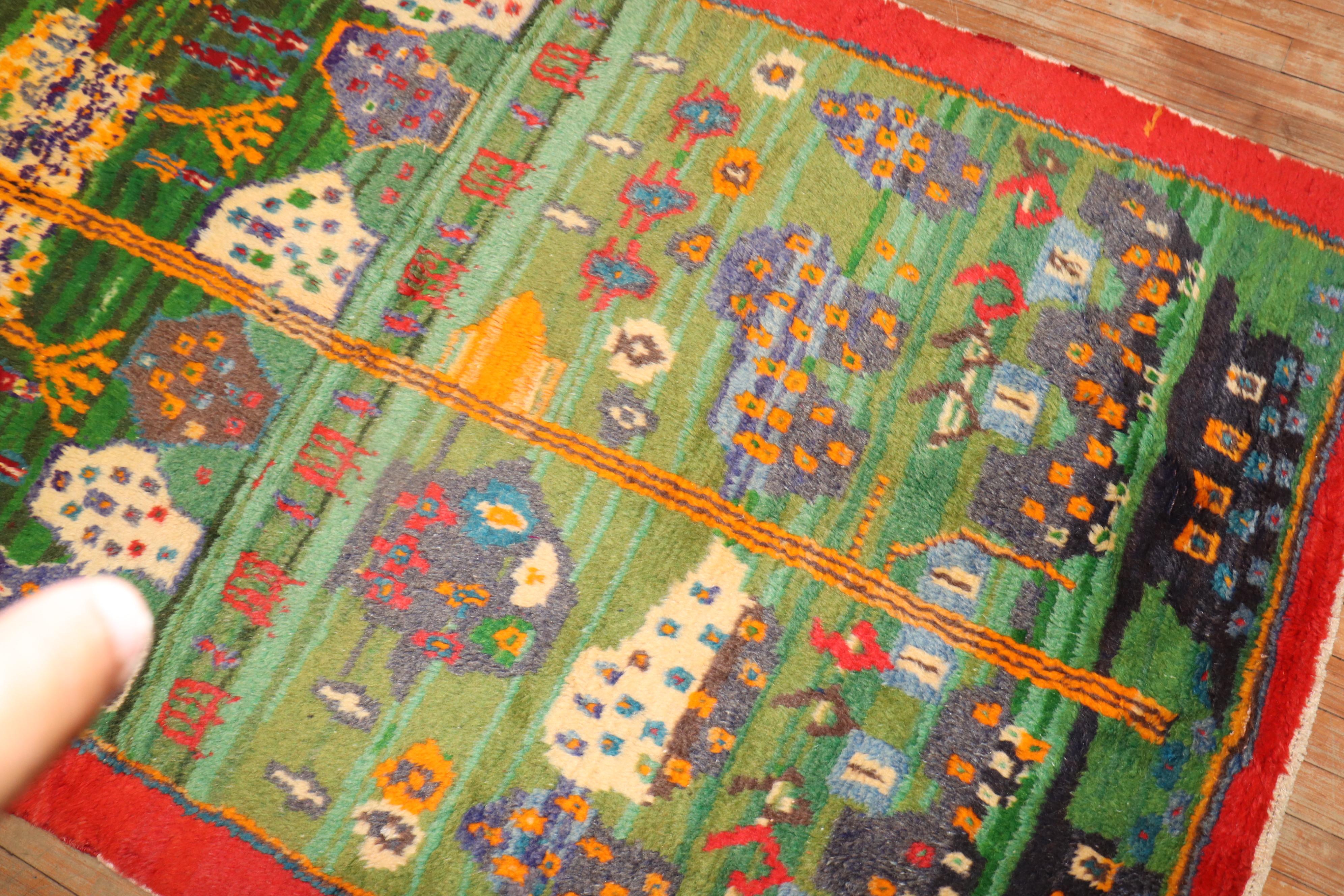 Hand-Knotted Green Turkish Tulu Rug For Sale