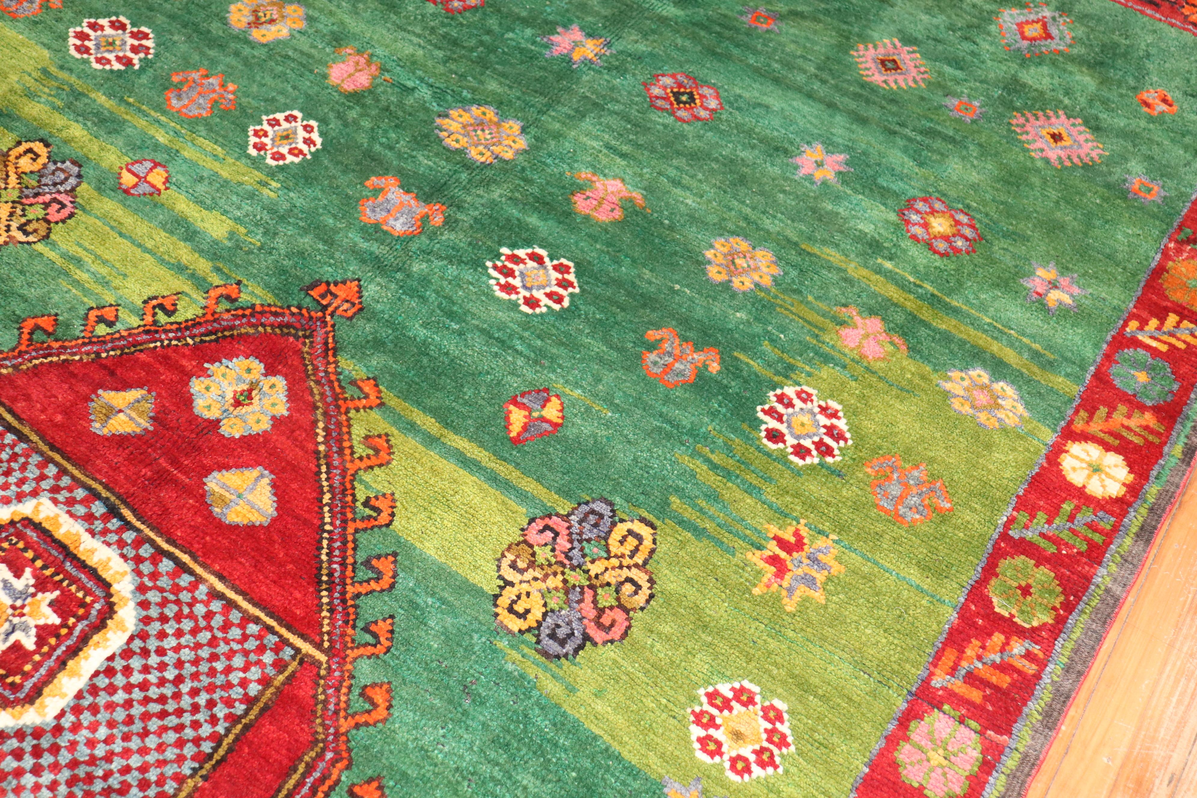 Green Turkish Tulu Rug In Good Condition For Sale In New York, NY