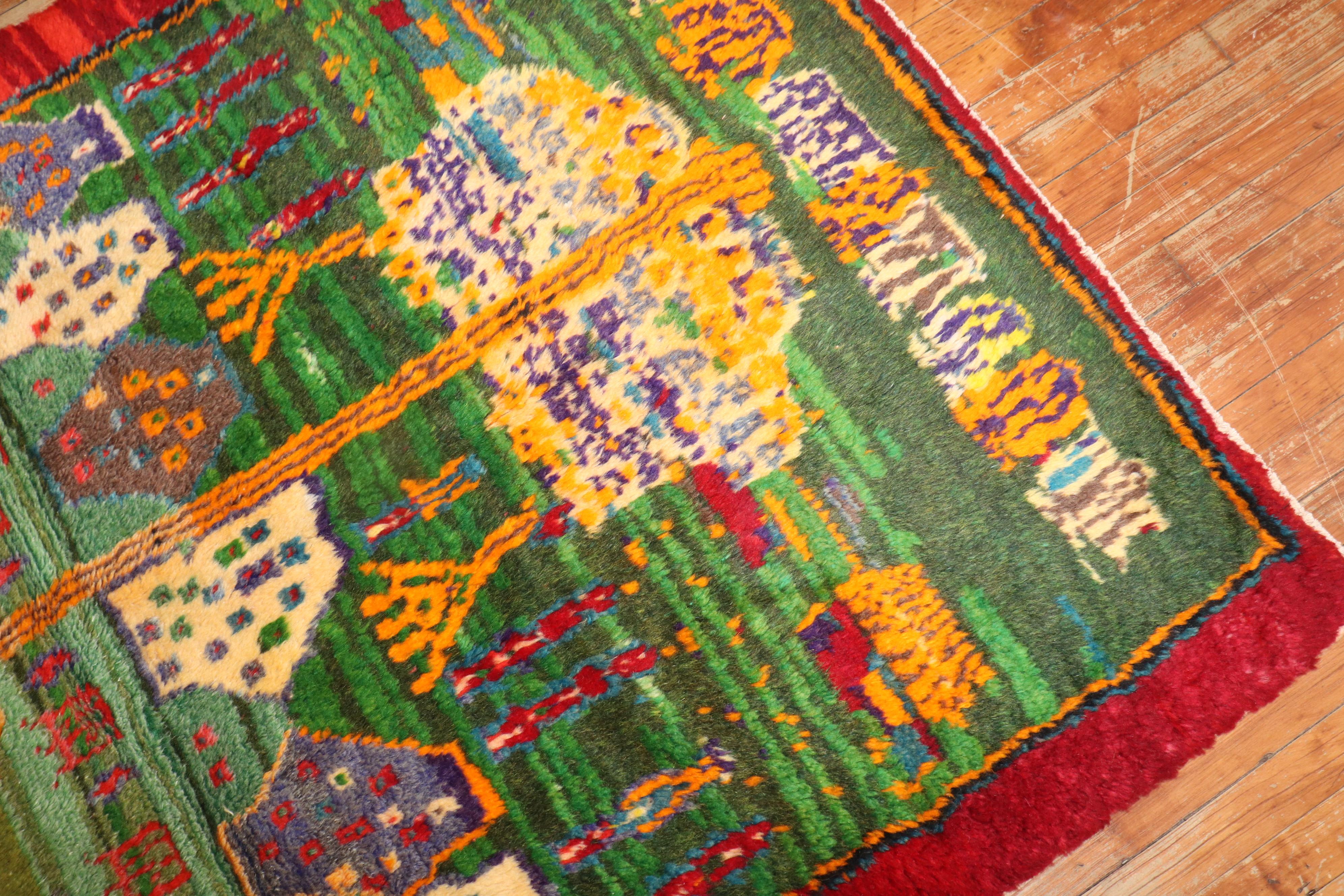 Green Turkish Tulu Rug In Good Condition For Sale In New York, NY
