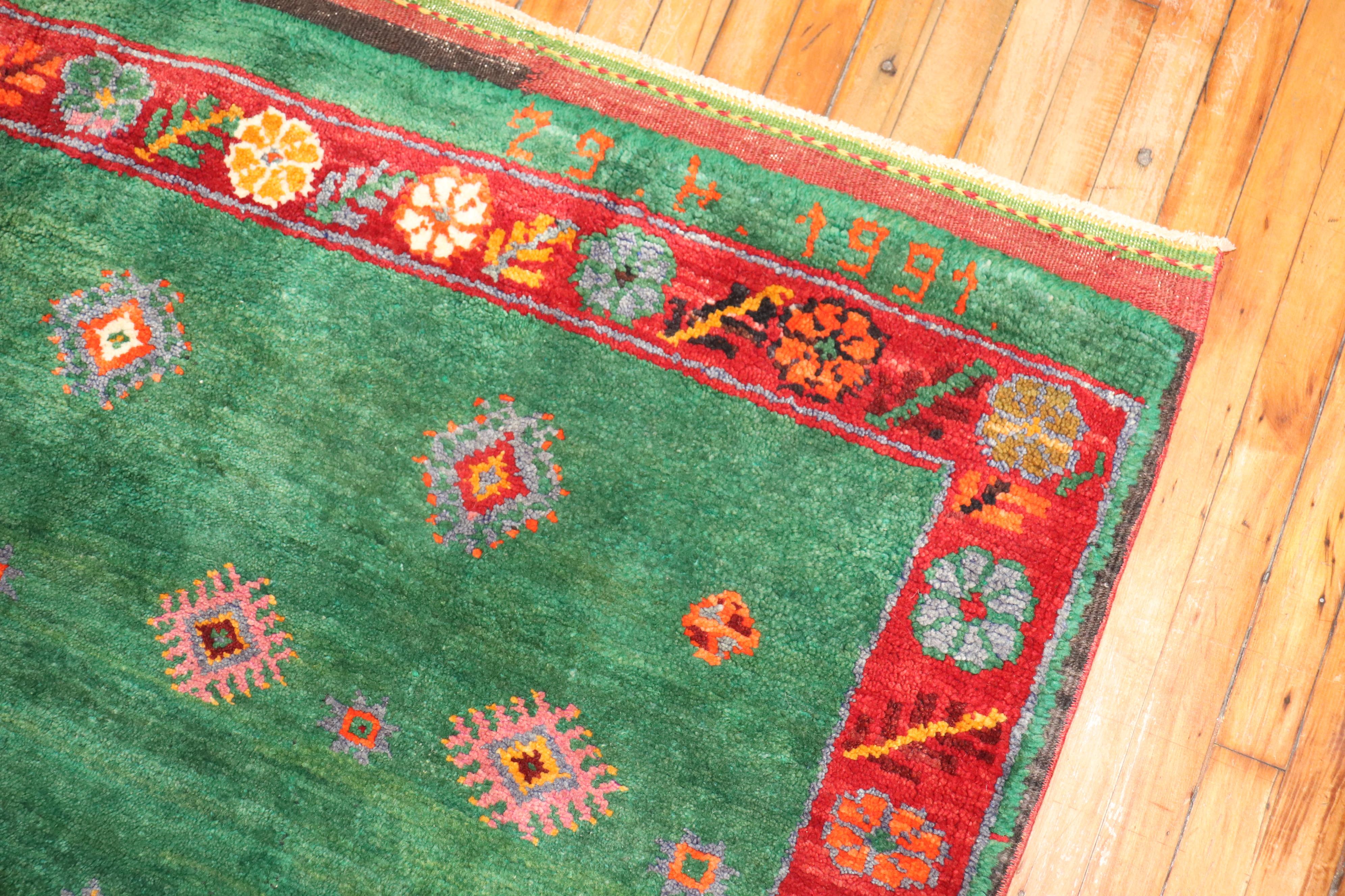 20th Century Green Turkish Tulu Rug For Sale