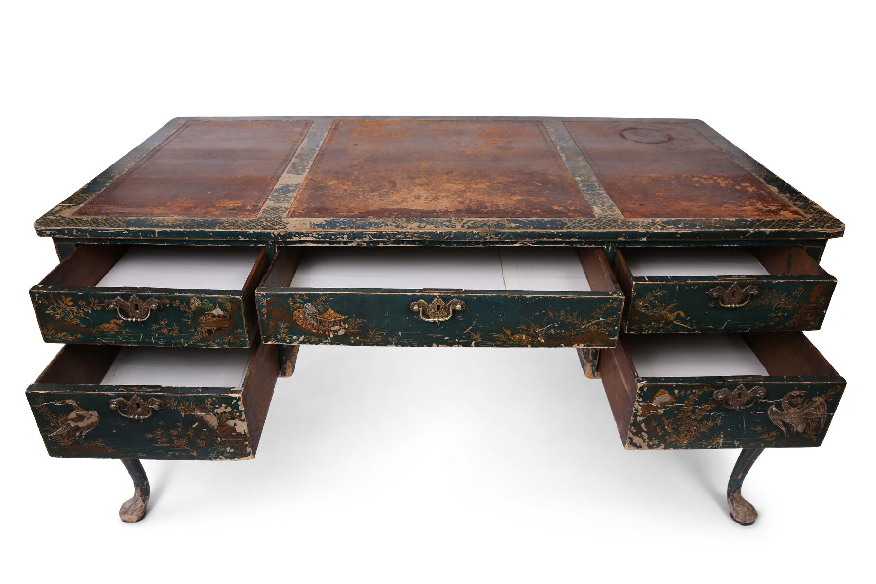 Queen Anne Green Turn-of-the-Century Patinated Desk