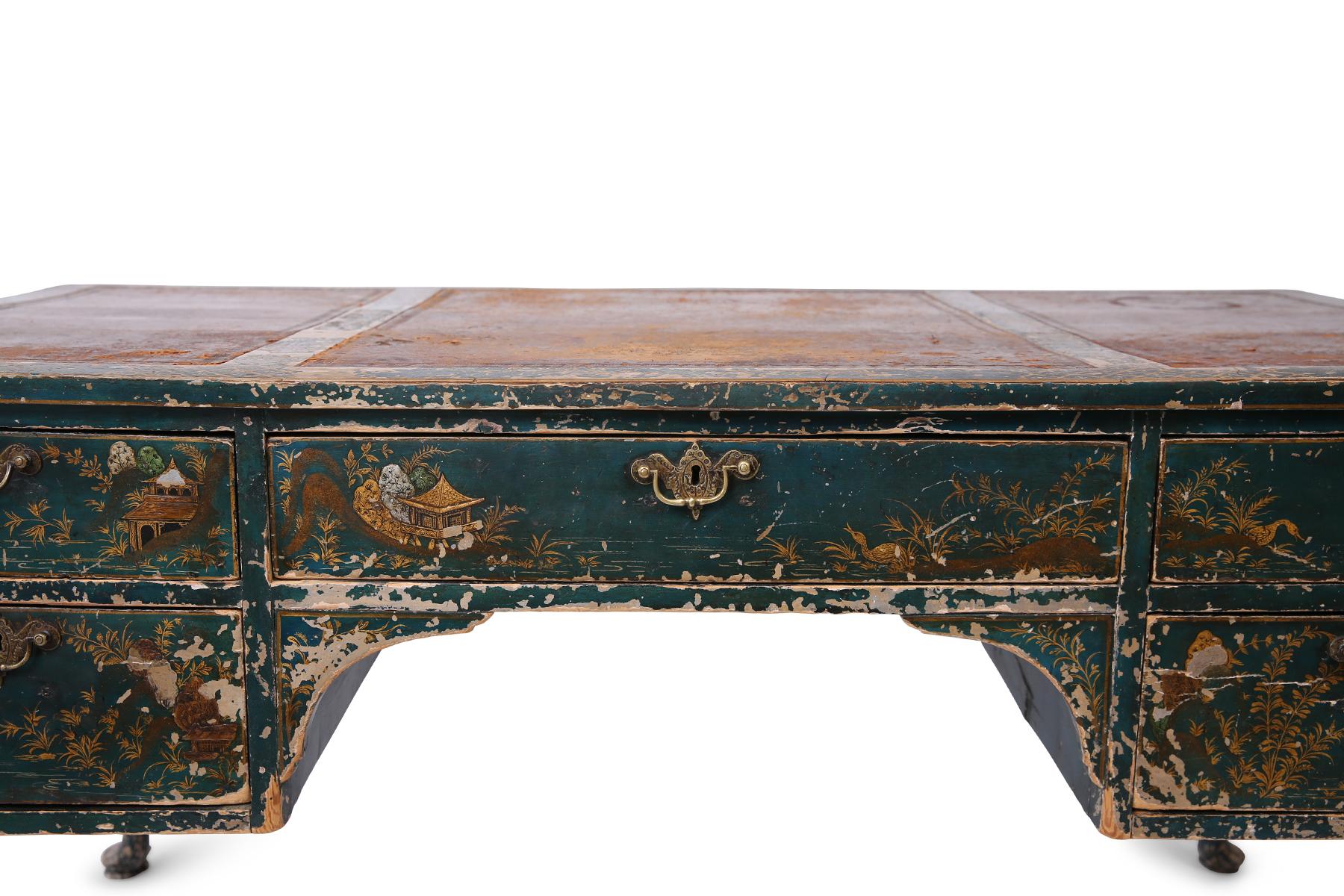 Green Turn-of-the-Century Patinated Desk In Fair Condition In Phoenix, AZ