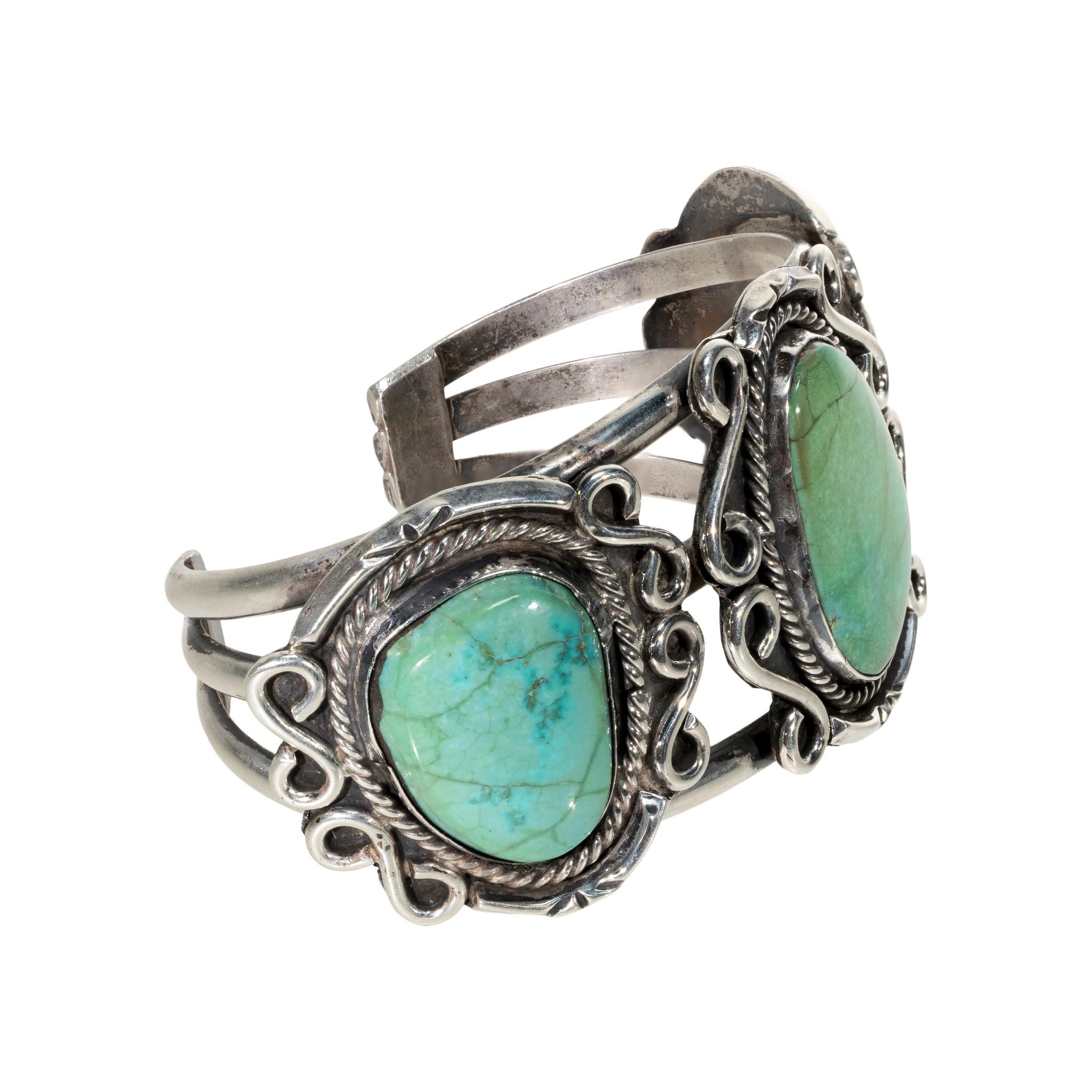 Bracciale con turchese verde e argento sterling In condizioni buone in vendita a Coeur d Alene, ID