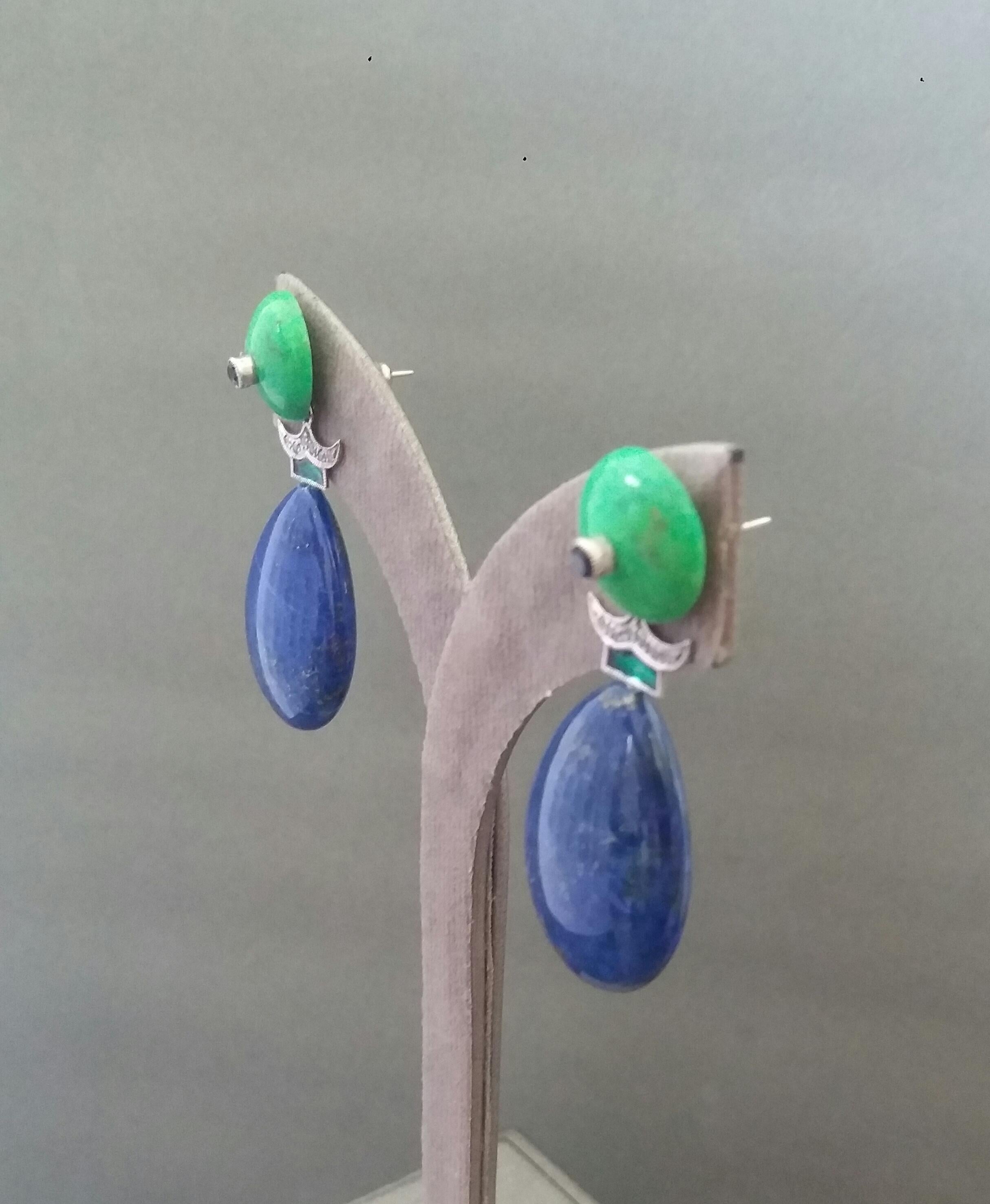 Green Turquoise Blue Sapphires Lapislazuli Green Enamels Diamonds Gold Earrings For Sale 4