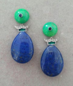 Green Turquoise Blue Sapphires Lapislazuli Green Enamels Diamonds Gold Earrings