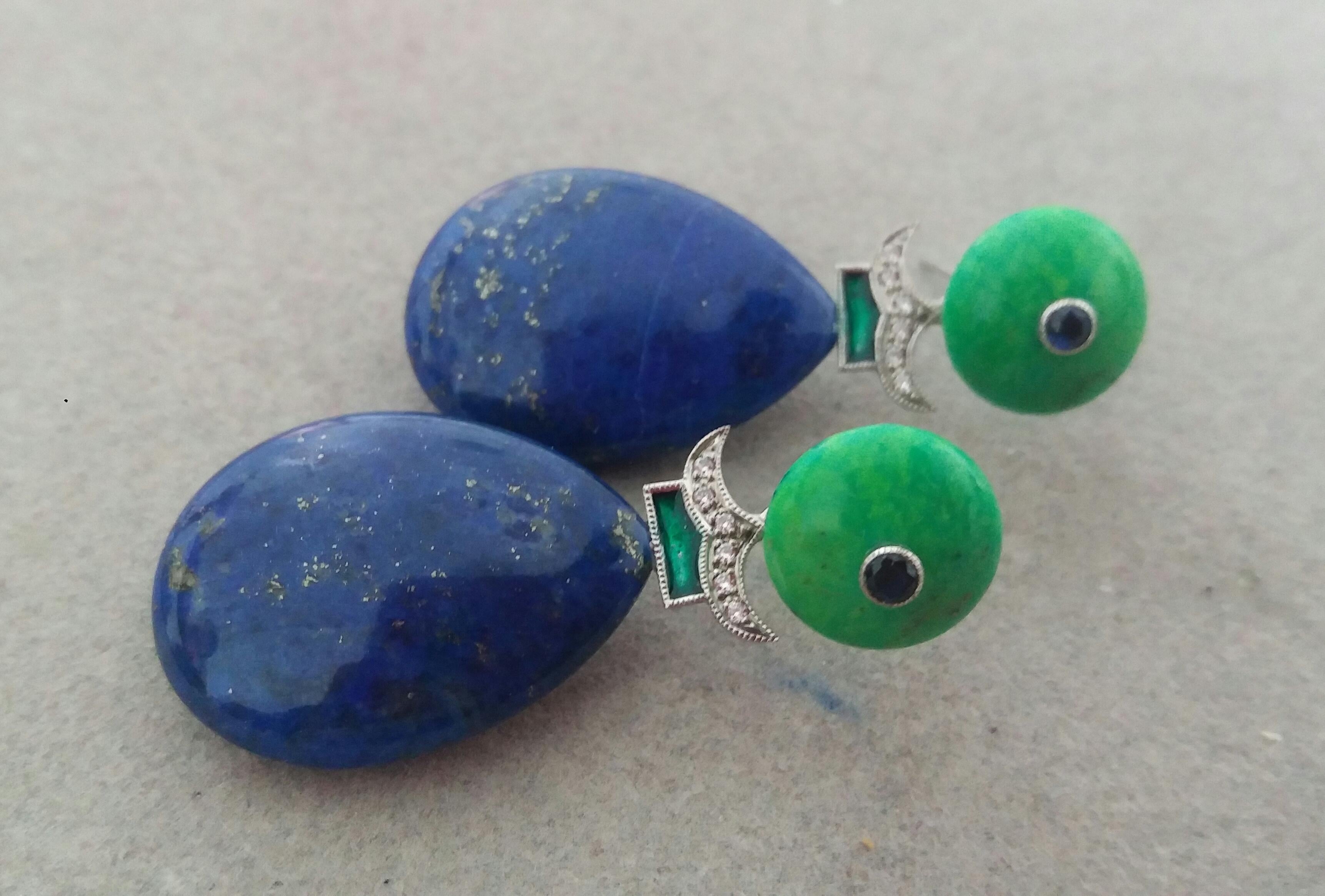 Mixed Cut Green Turquoise Blue Sapphires Lapislazuli Green Enamels Diamonds Gold Earrings For Sale