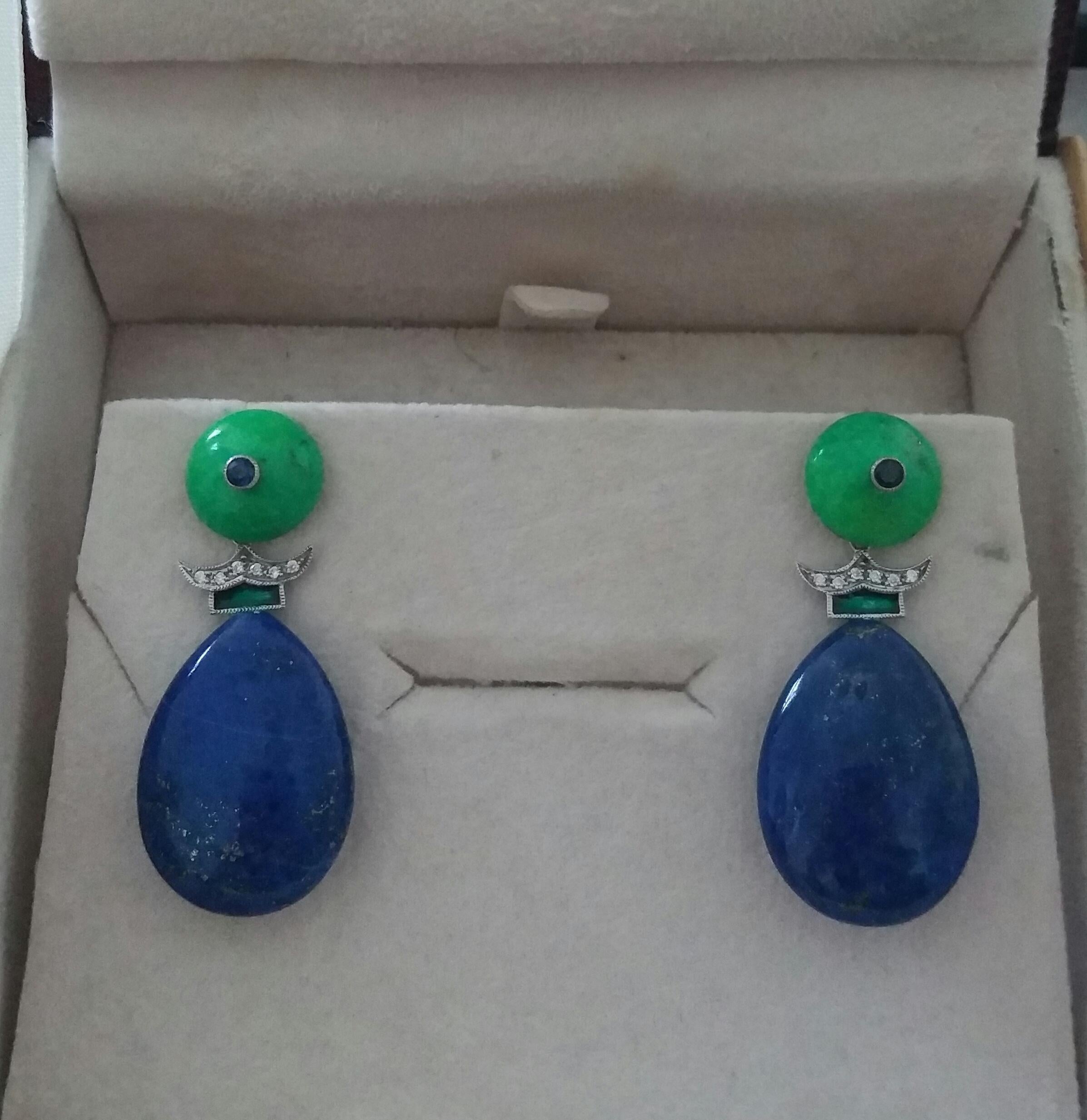 Women's Green Turquoise Blue Sapphires Lapislazuli Green Enamels Diamonds Gold Earrings For Sale