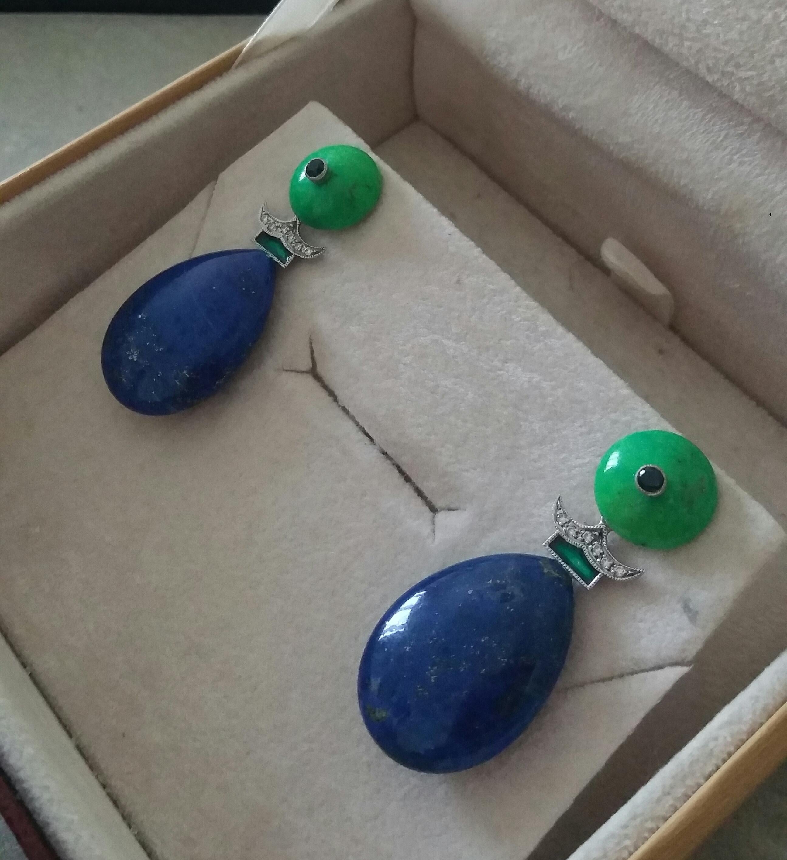 Green Turquoise Blue Sapphires Lapislazuli Green Enamels Diamonds Gold Earrings For Sale 1