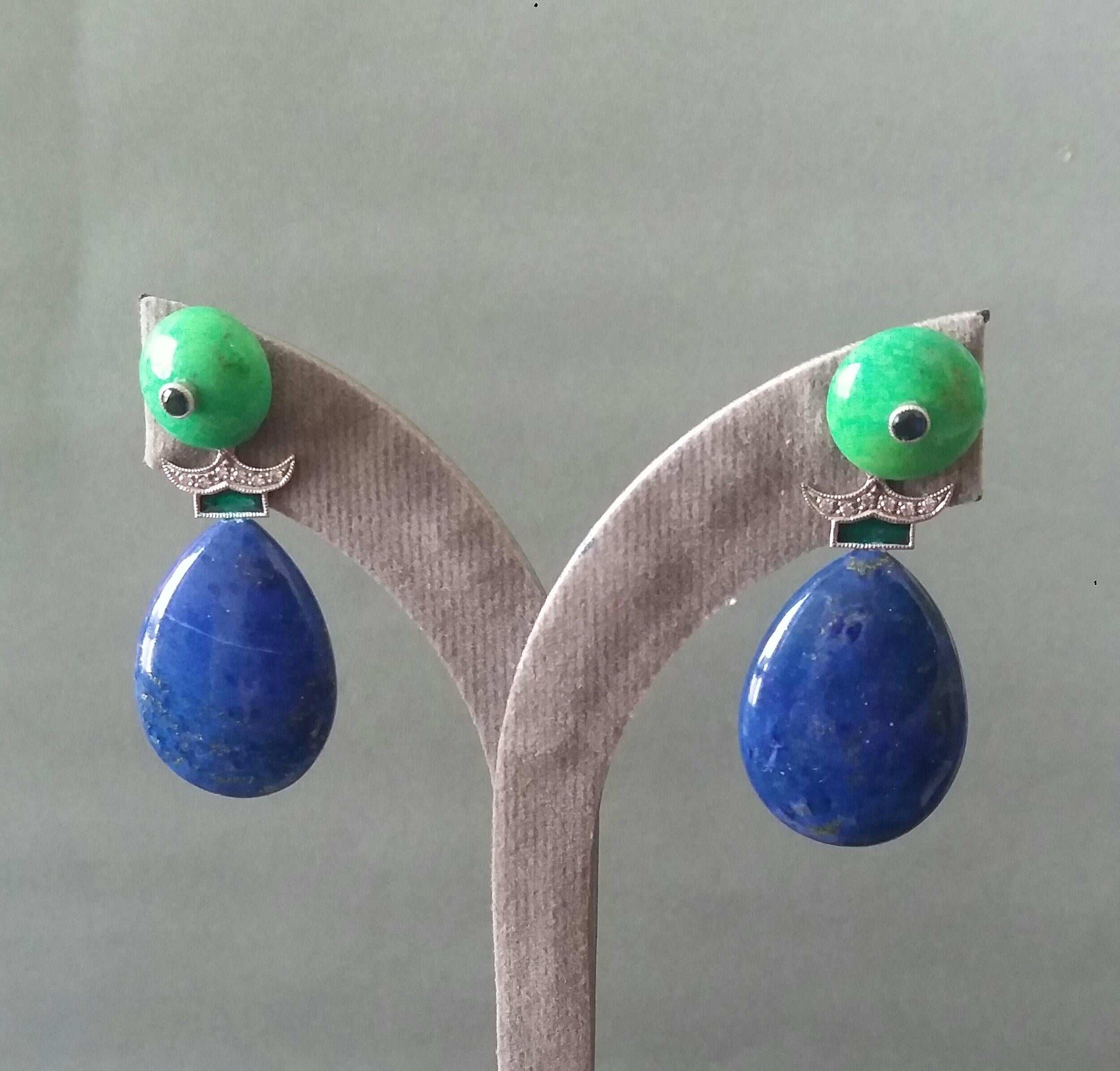 Green Turquoise Blue Sapphires Lapislazuli Green Enamels Diamonds Gold Earrings For Sale 2