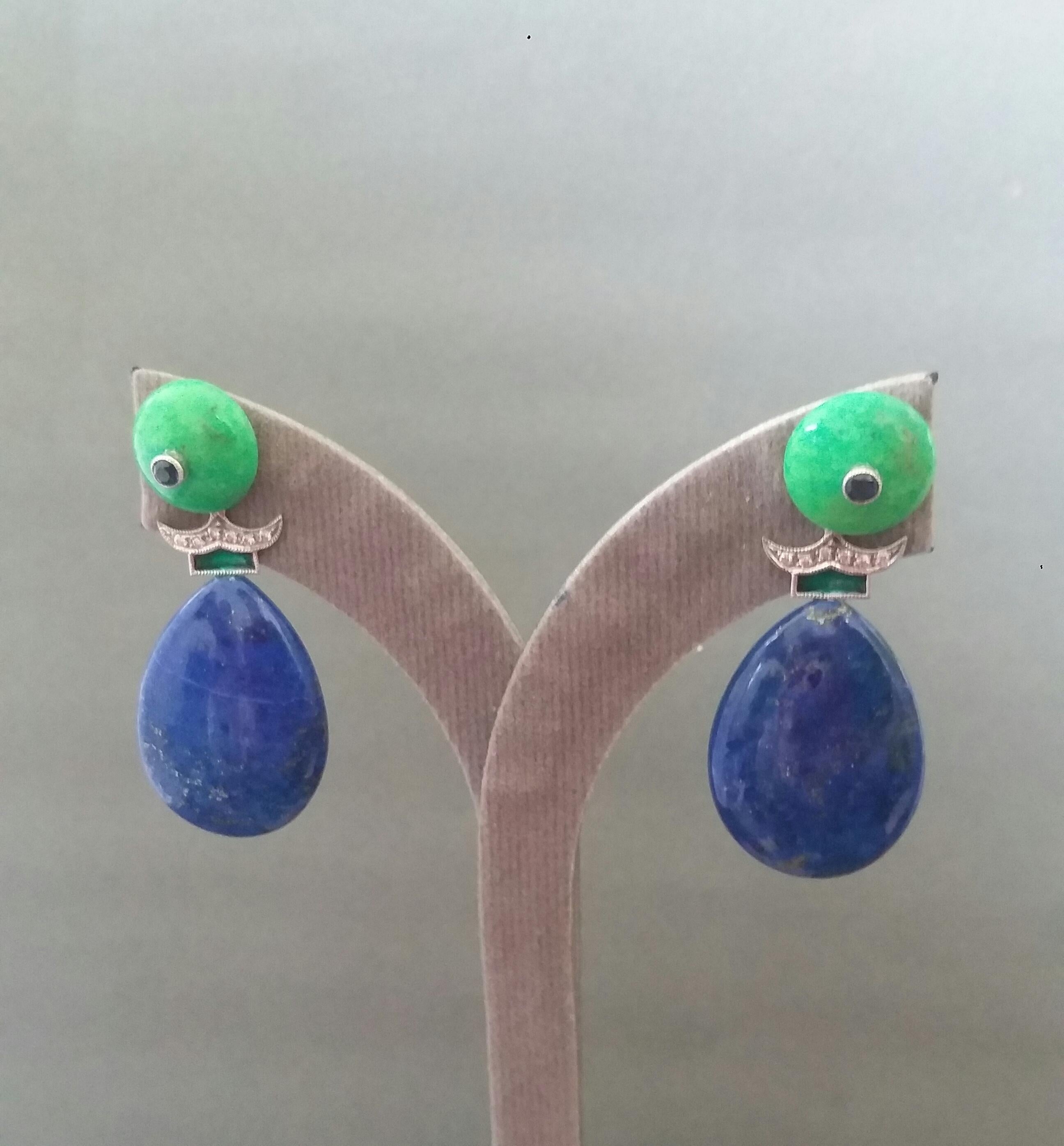 Green Turquoise Blue Sapphires Lapislazuli Green Enamels Diamonds Gold Earrings For Sale 3